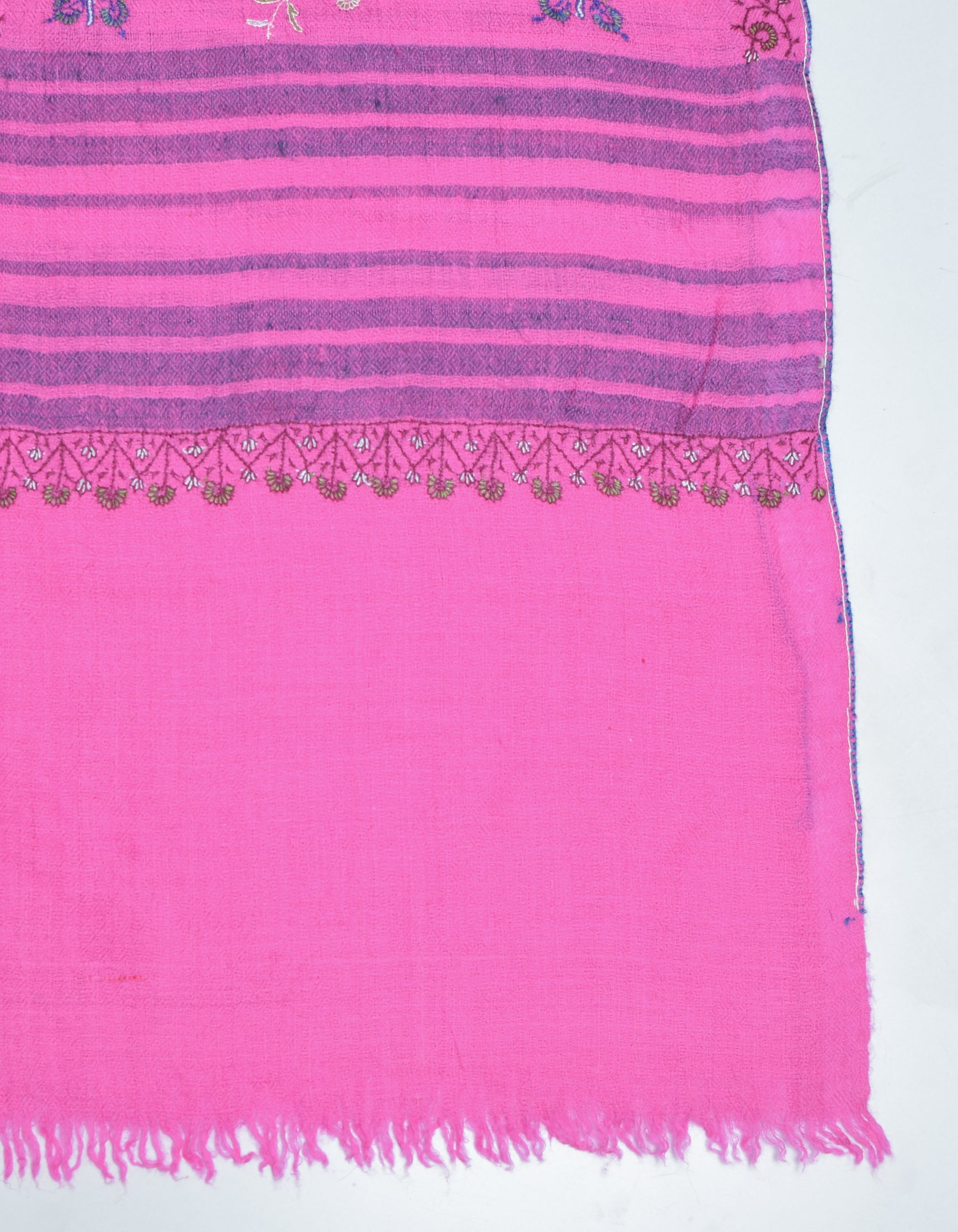 Modern Royal Pink Handwoven Stripes Embroidered Cashmere Pashmina Stole