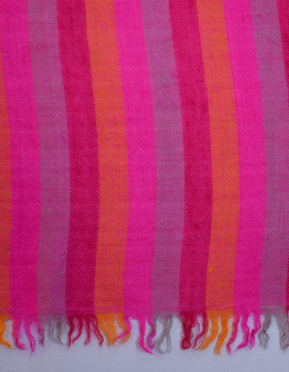 Modern Multicoloured Stripes Handwoven Sozni Embroidered Cashmere Pashmina Stole