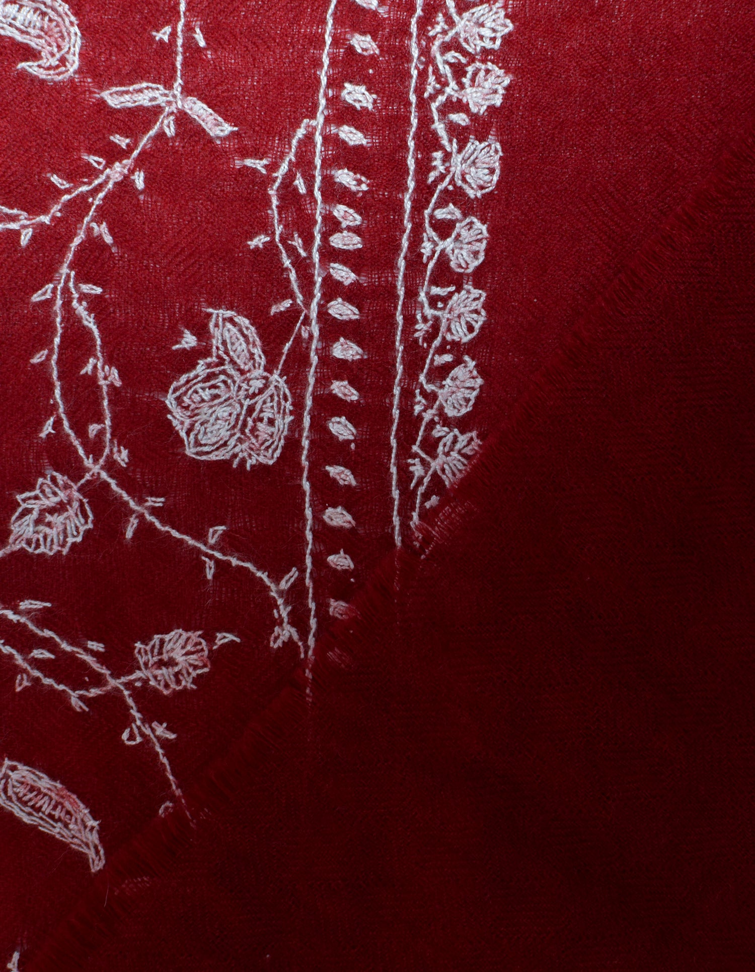 Red Handwoven Sozni Jaali Embroidered Cashmere Pashmina Stole