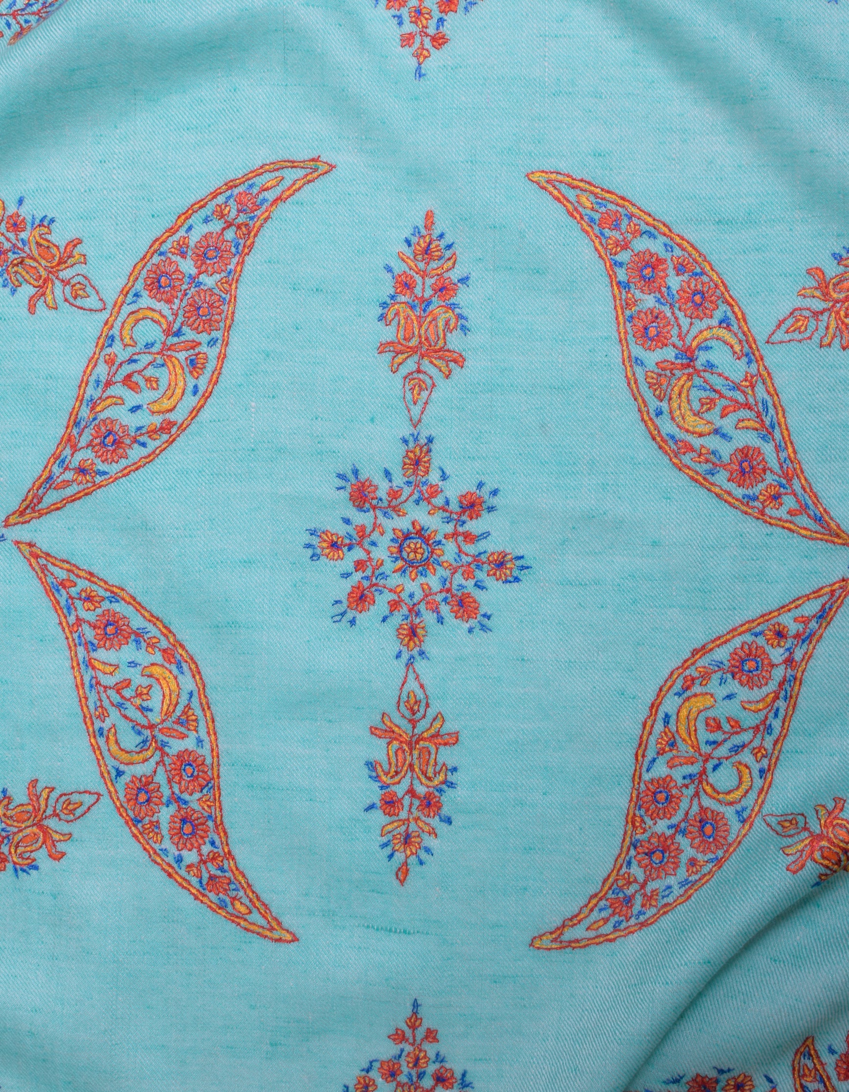 Seafoam Green Handwoven Sozni Floral Embroidered Cashmere Pashmina Stole