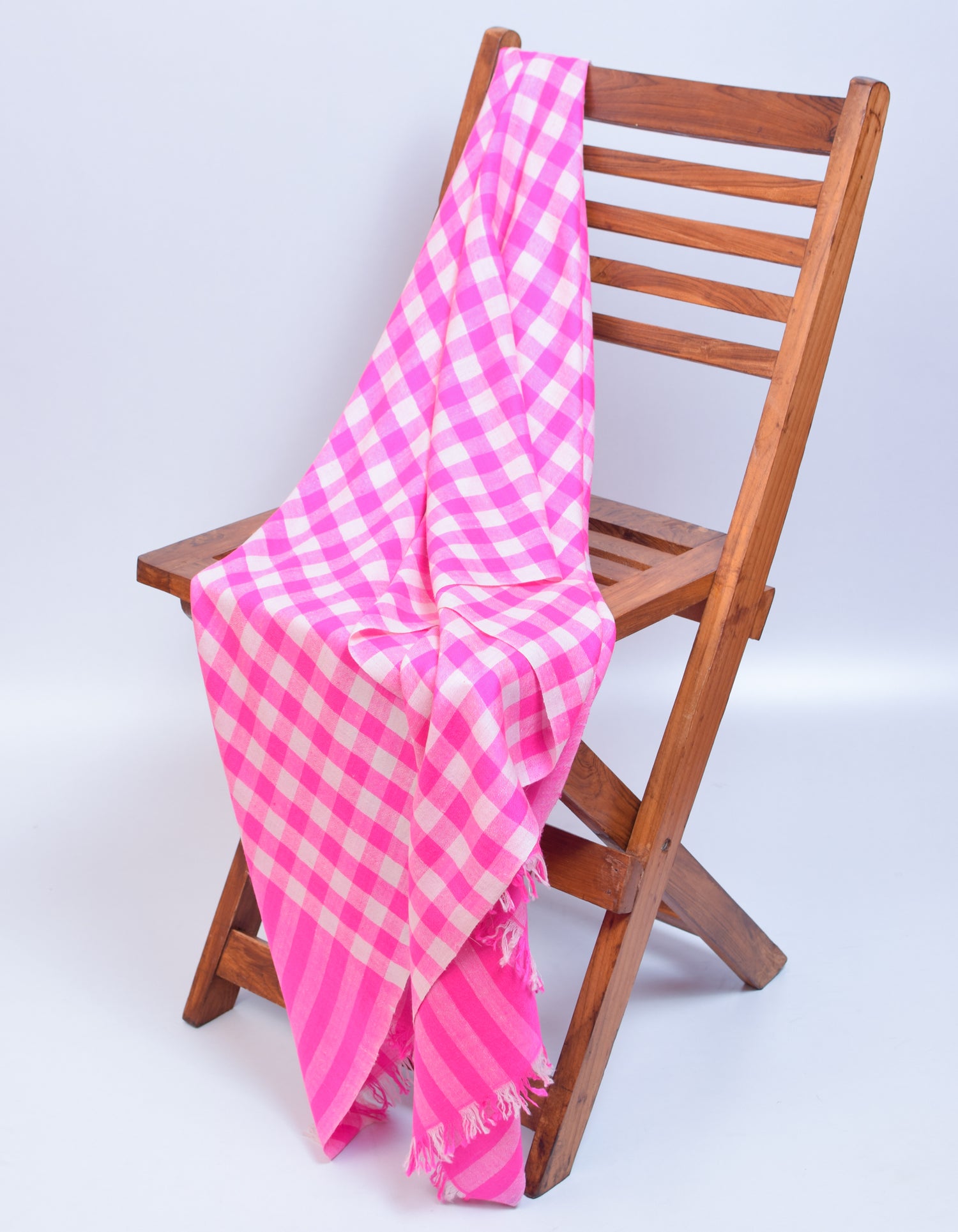 Pink Handwoven Multi-Pattern Check Pashmina Stole