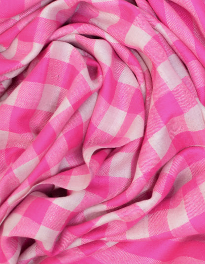 Pink Handwoven Multi-Pattern Check Pashmina Stole