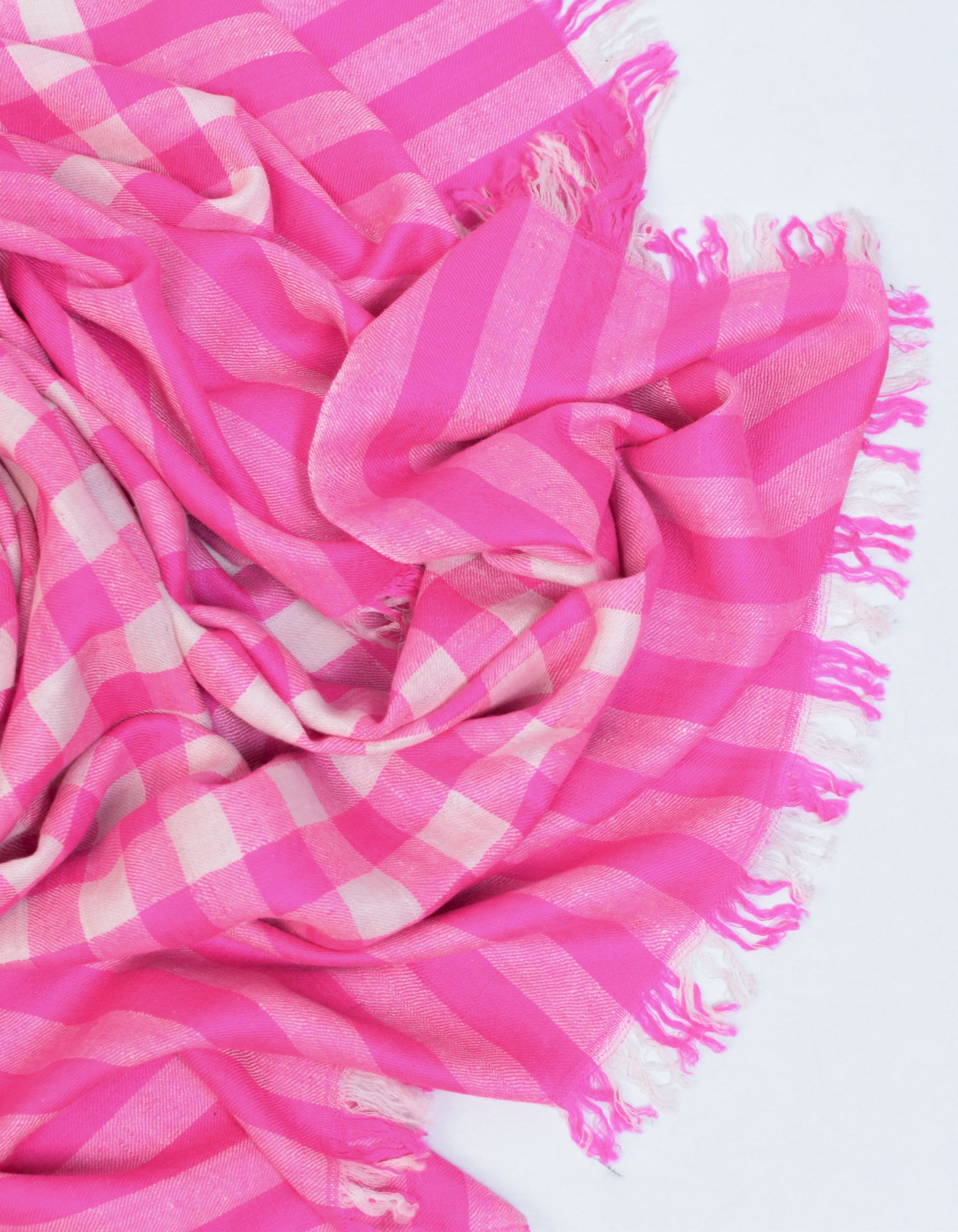 Pink Handwoven Multi-Pattern Check Pashmina Stole