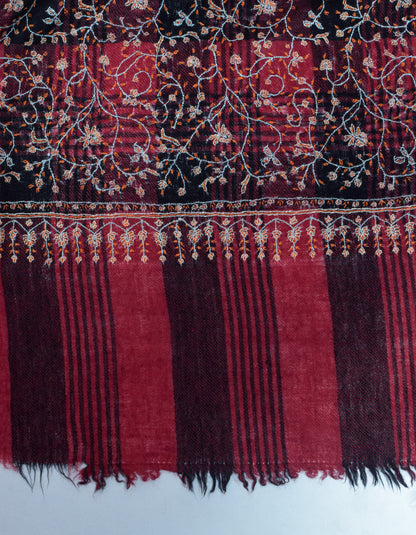 Maroon Black Check Handwoven Sozni Embroidered Cashmere Pashmina Shawl