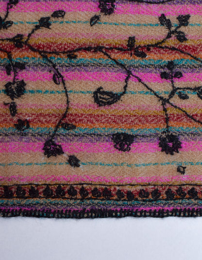 Multicolour Stripes Handwoven Sozni Embroidered Cashmere Pashmina Stole