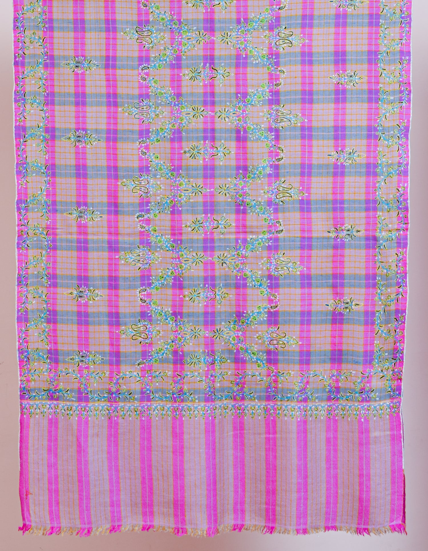 Modern Squares Handwoven Sozni Floral Embroidered Pashmina Stole