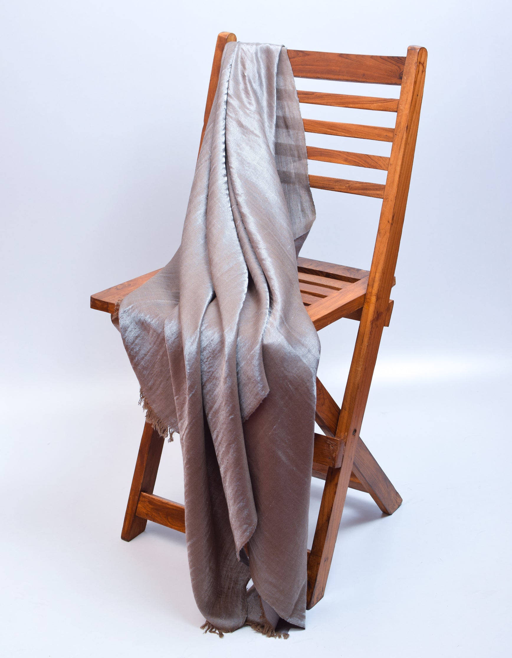 Grey Metallic Zari Handwoven Reversible Cashmere Pashmina Shawl