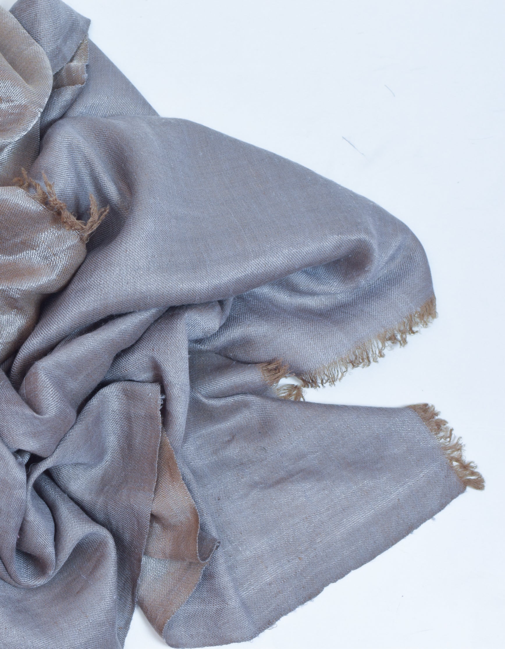 Grey Metallic Zari Handwoven Reversible Cashmere Pashmina Shawl