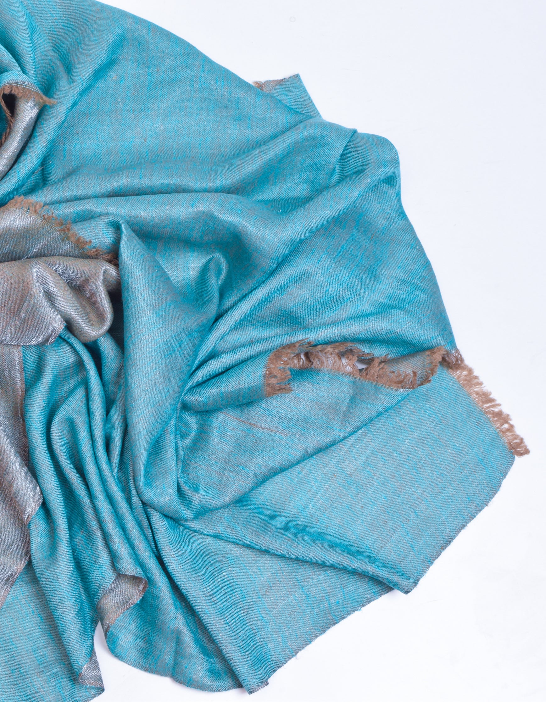 Aqua Silver Zari Handwoven Reversible Cashmere Pashmina Shawl