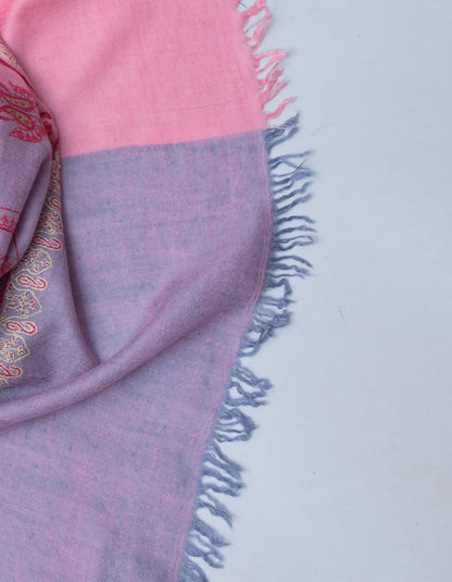 Modern Sozni Embroidered Handwoven Pink-Grey Pashmina Stole