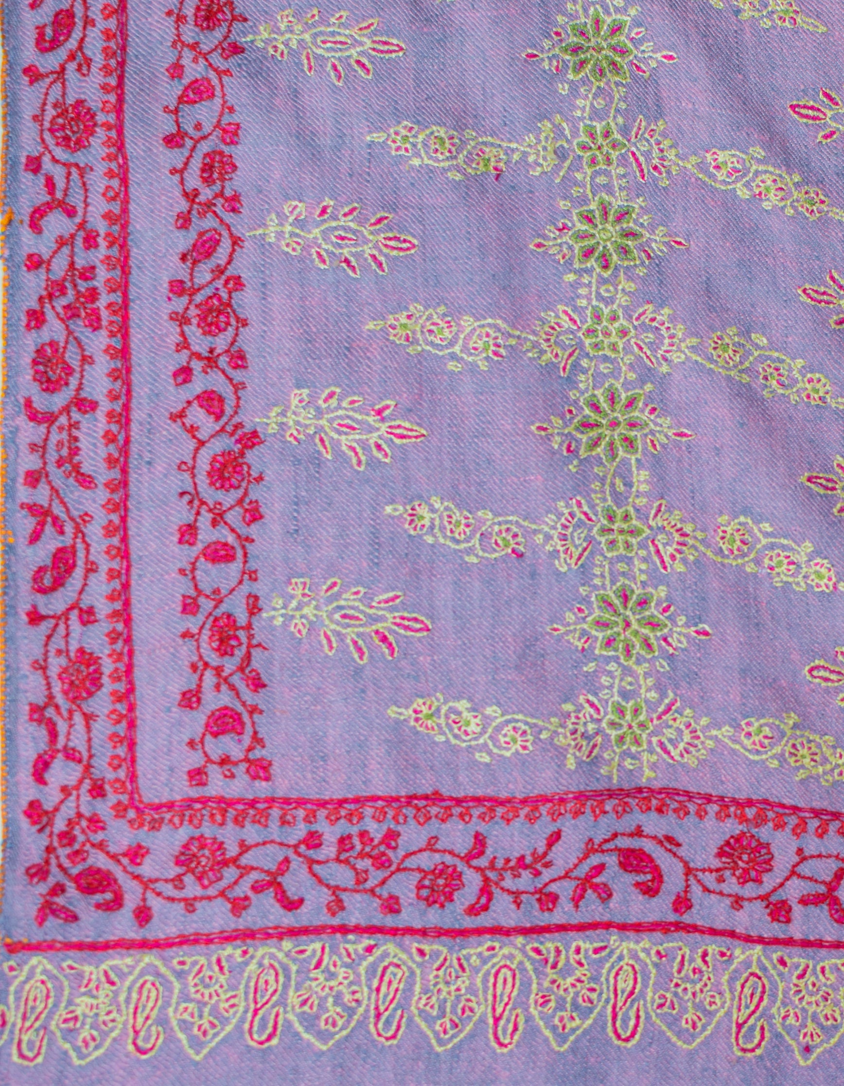 Modern Sozni Embroidered Handwoven Pink-Grey Pashmina Stole