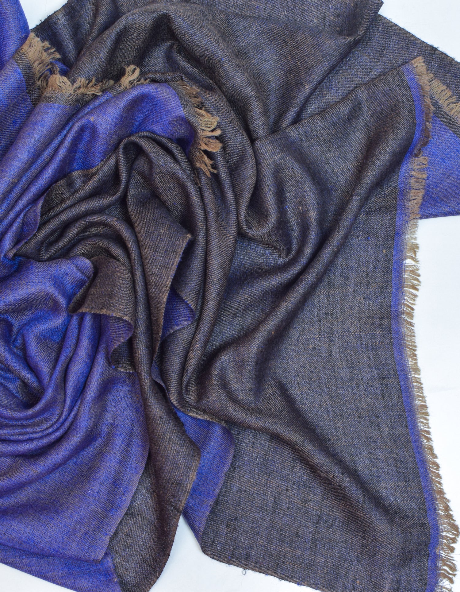 Classic Black Blue Handwoven Reversible Cashmere Pashmina Stole