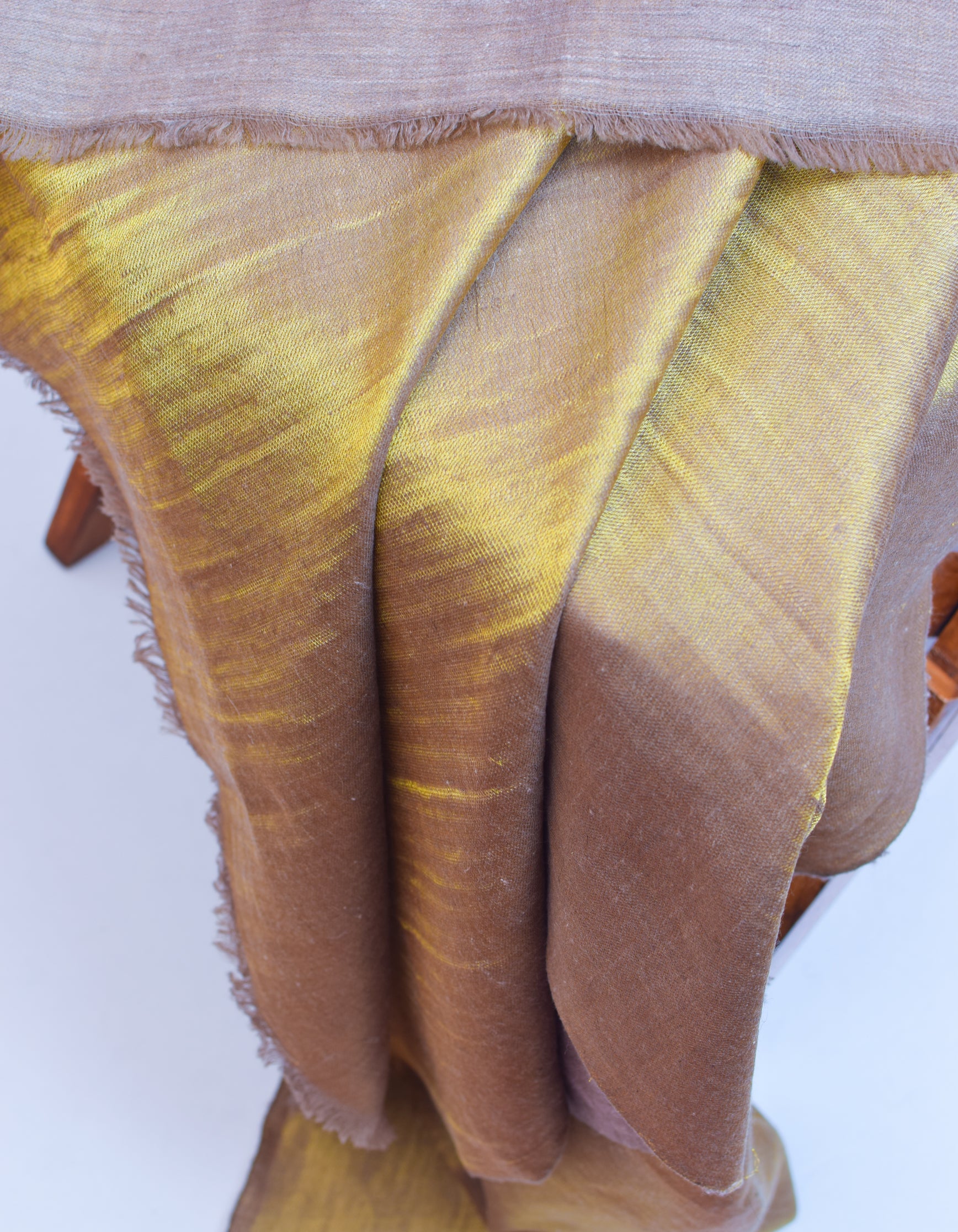 Khaki Gold Zari Handwoven Reversible Cashmere Pashmina Shawl