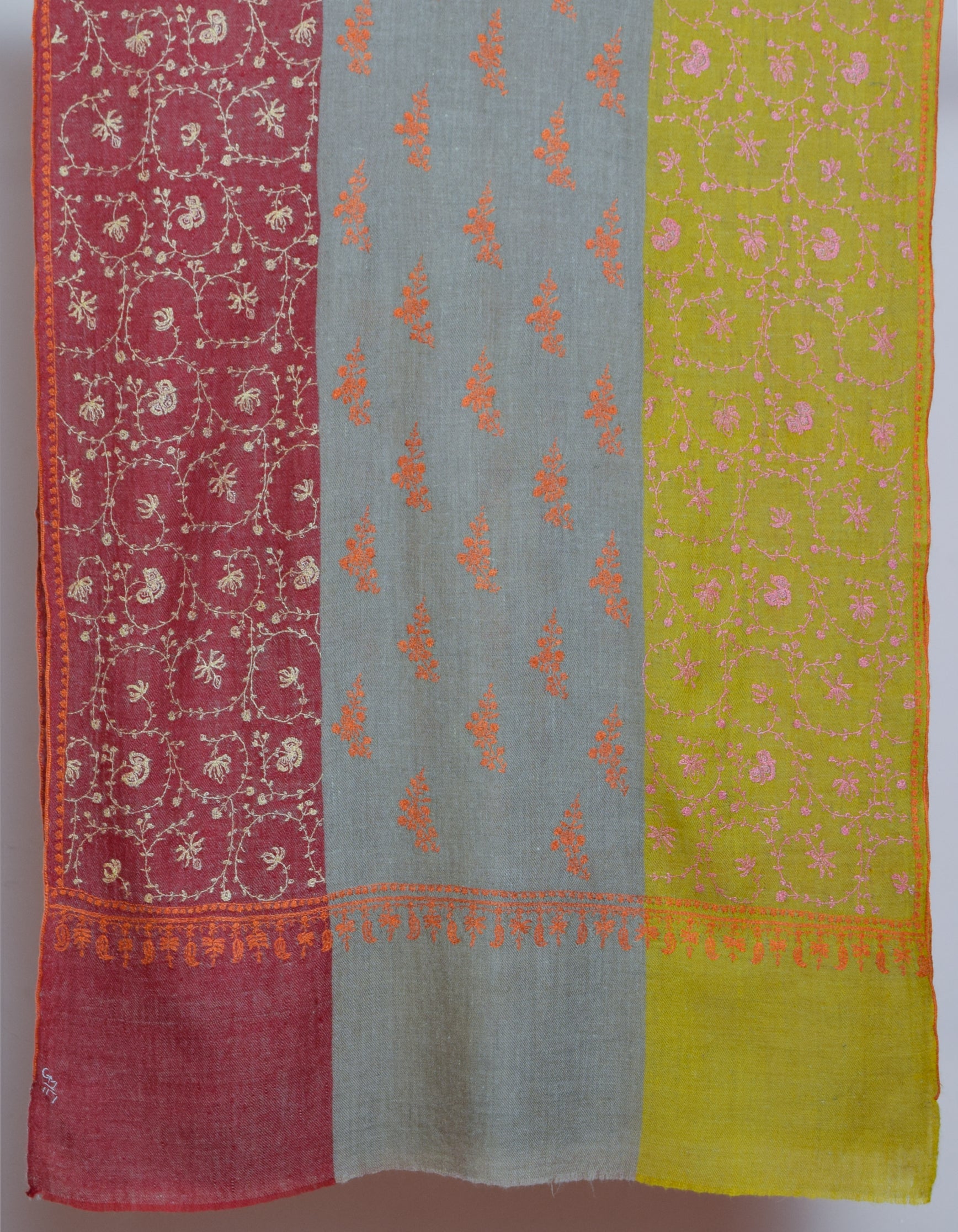 Multicolour Handwoven Floral Sozni Embroidered Cashmere Pashmina Stole