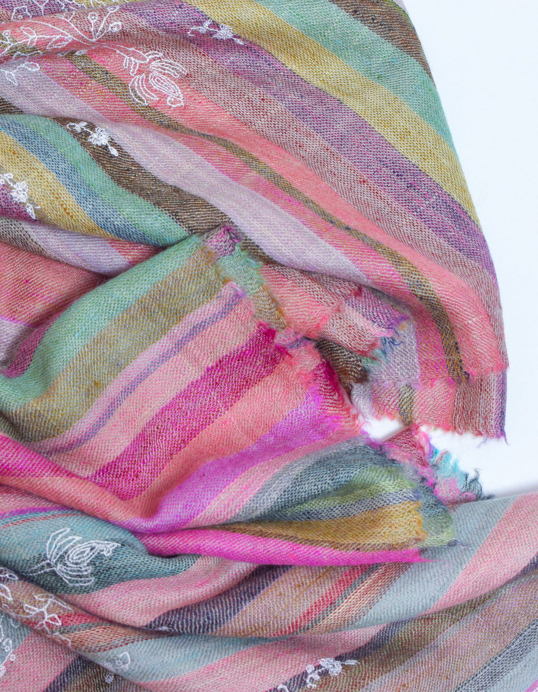 Multicolour Handwoven Stripes Sozni Embroidered Cashmere Pashmina Shawl