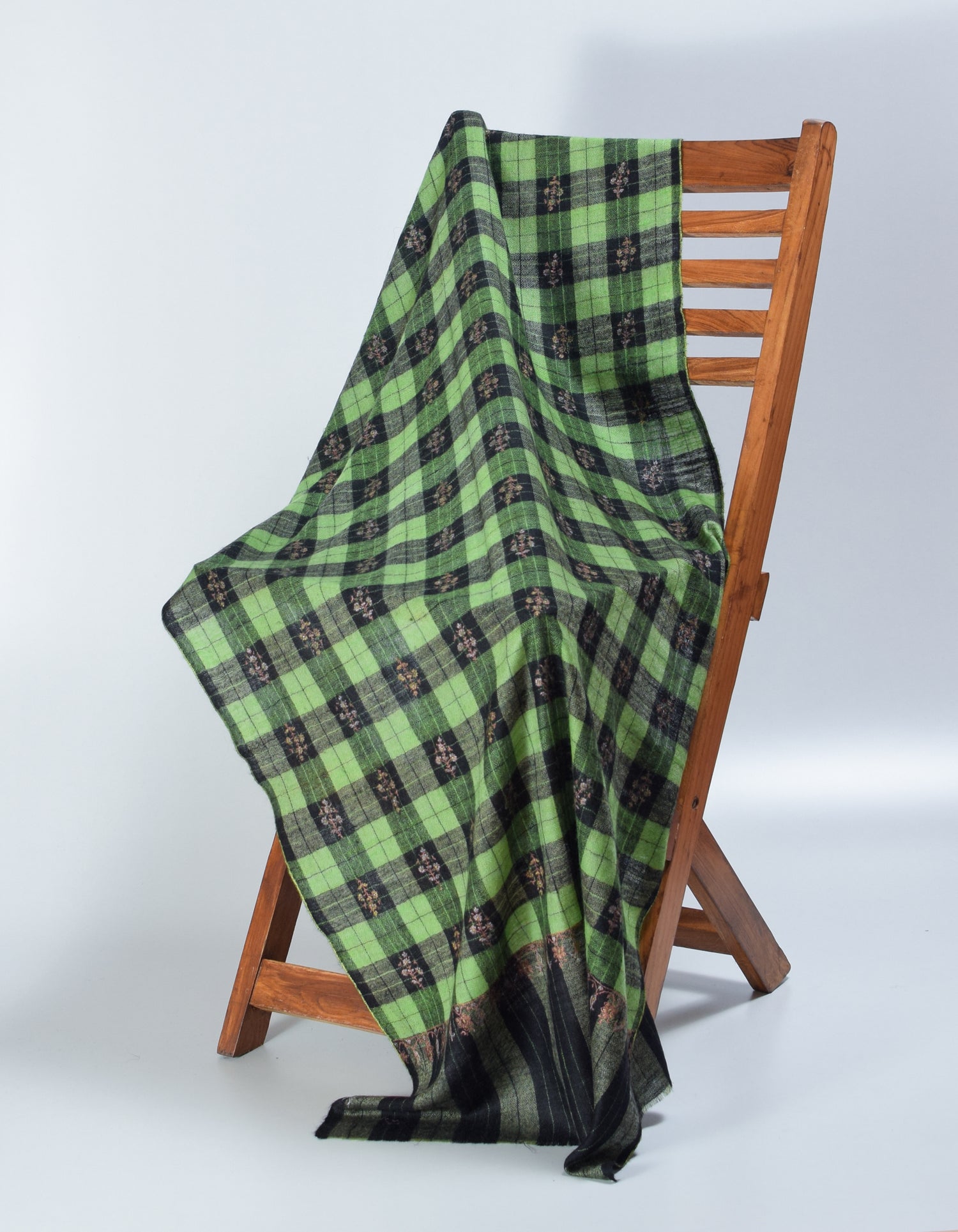 Forest Checks Handwoven Bootis Embroidered Cashmere Pashmina Stole