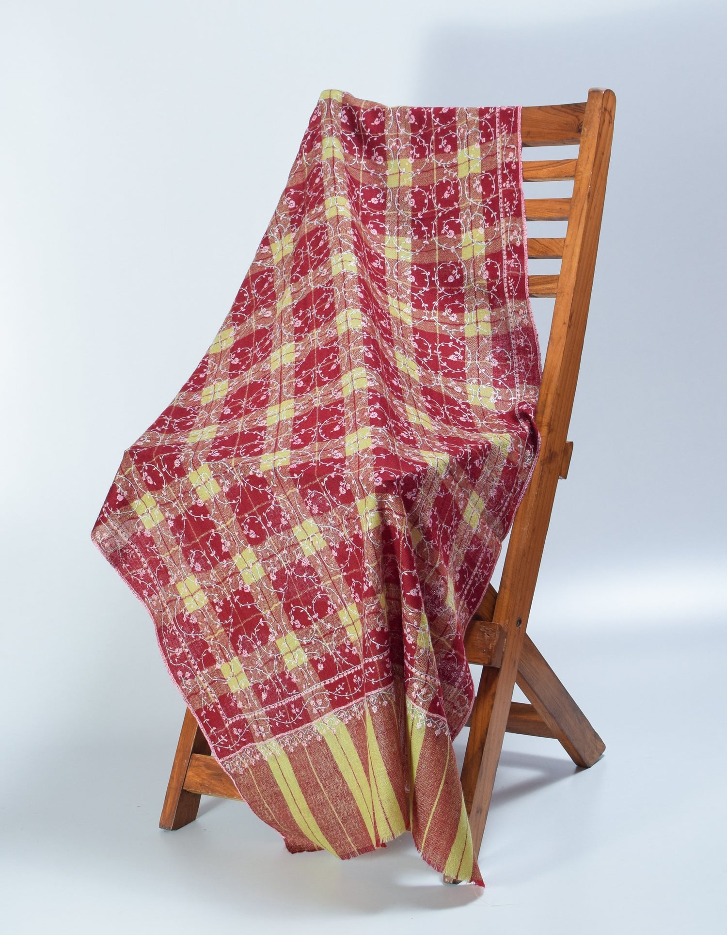 Multi-Pattern Check Handwoven Pastel Embroidered Cashmere Pashmina Stole