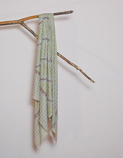 Natural Check Handwoven Embroidered Cashmere Pashmina Shawl