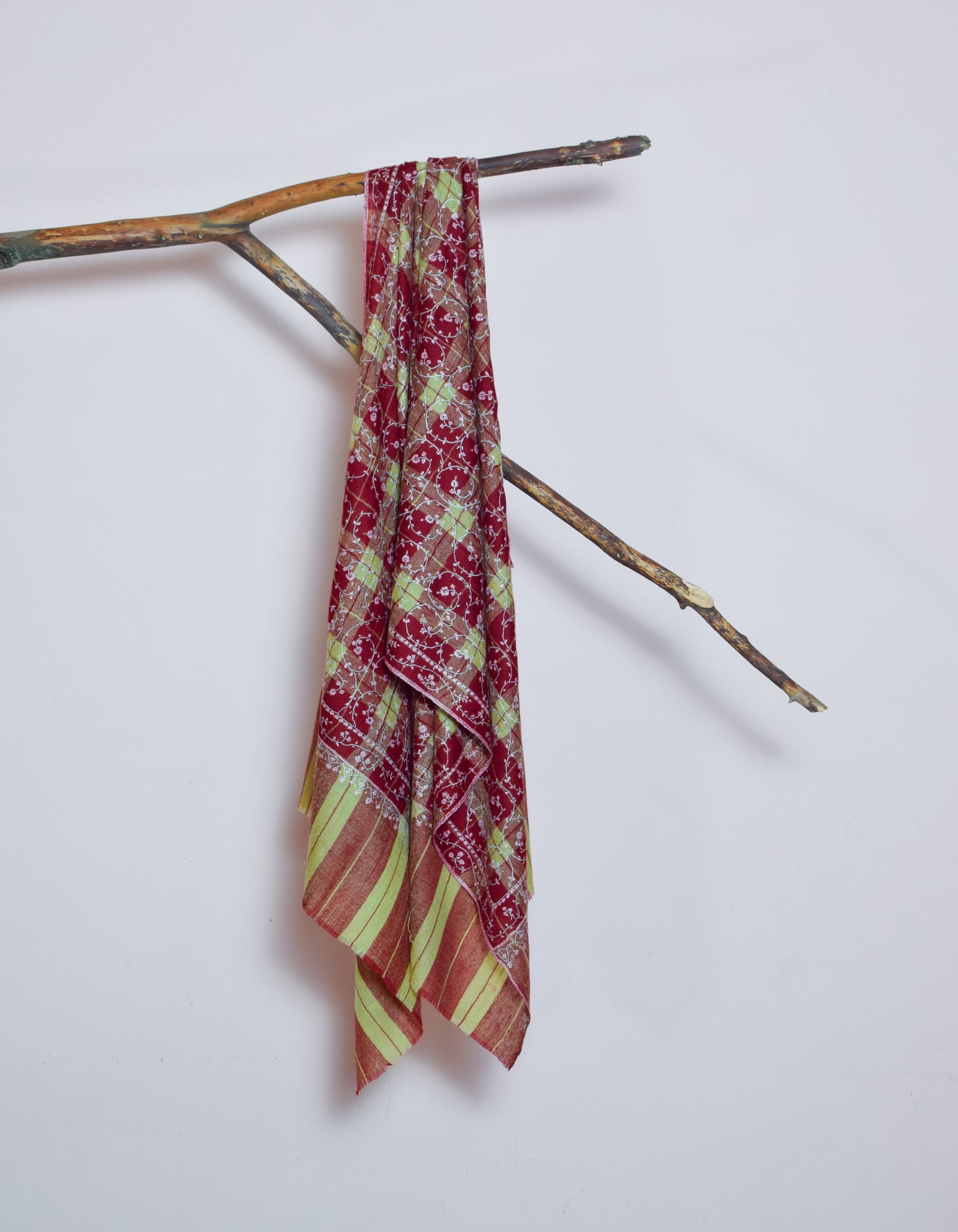 Multi-Pattern Check Handwoven Pastel Embroidered Cashmere Pashmina Stole