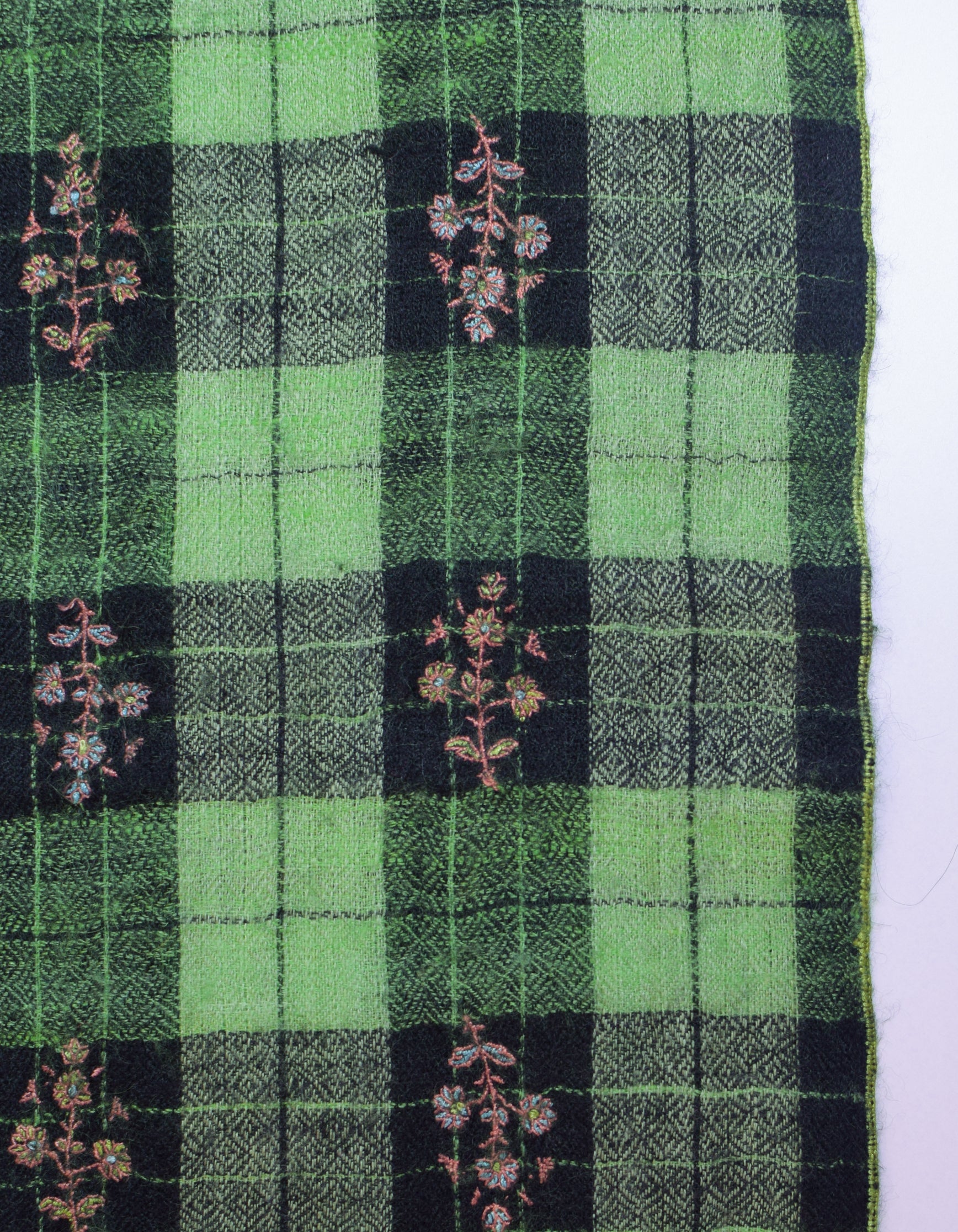 Forest Checks Handwoven Bootis Embroidered Cashmere Pashmina Stole