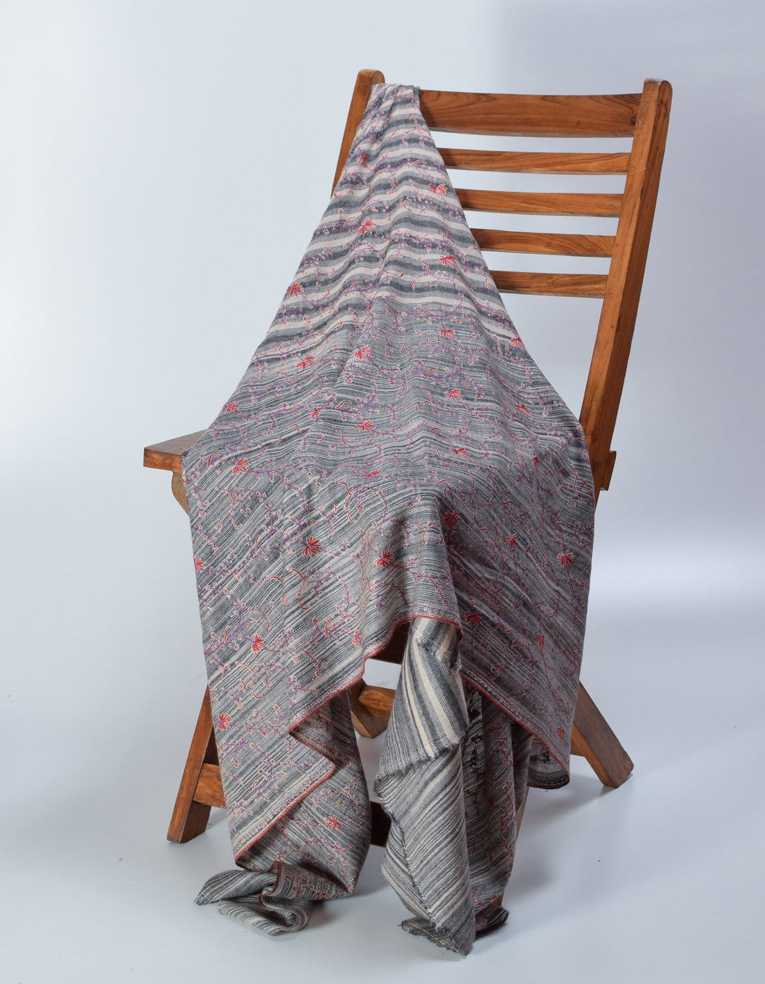 Stripes Handwoven Sozni Embroidered Cashmere Pashmina Shawl