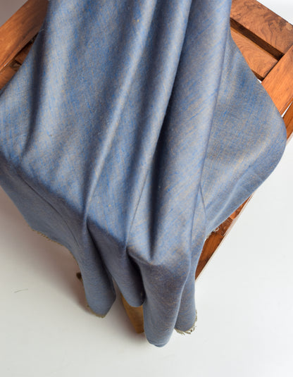 Kashmir-Blue Mustard Handwoven Reversible Cashmere Pashmina Shawl