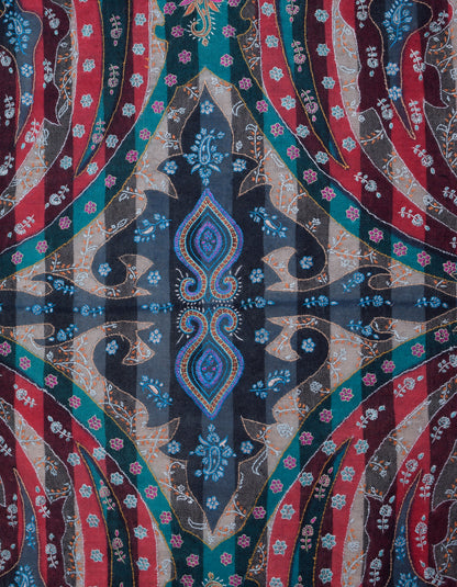 Multi-Pattern Handwoven Kani Print Detail Embroidered Cashmere Pashmina Shawl