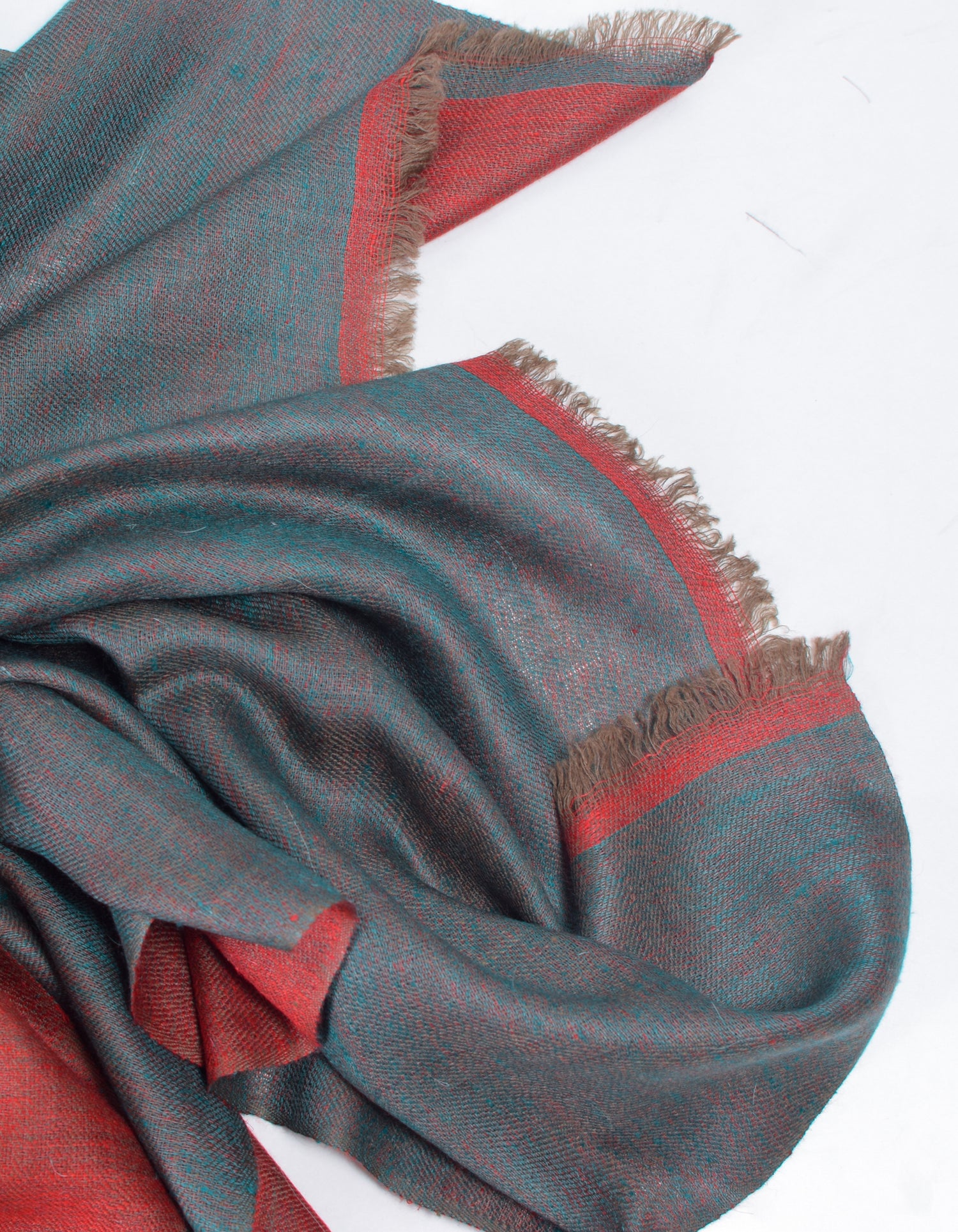 Scarlet Teal Handwoven Reversible Cashmere Pashmina Stole