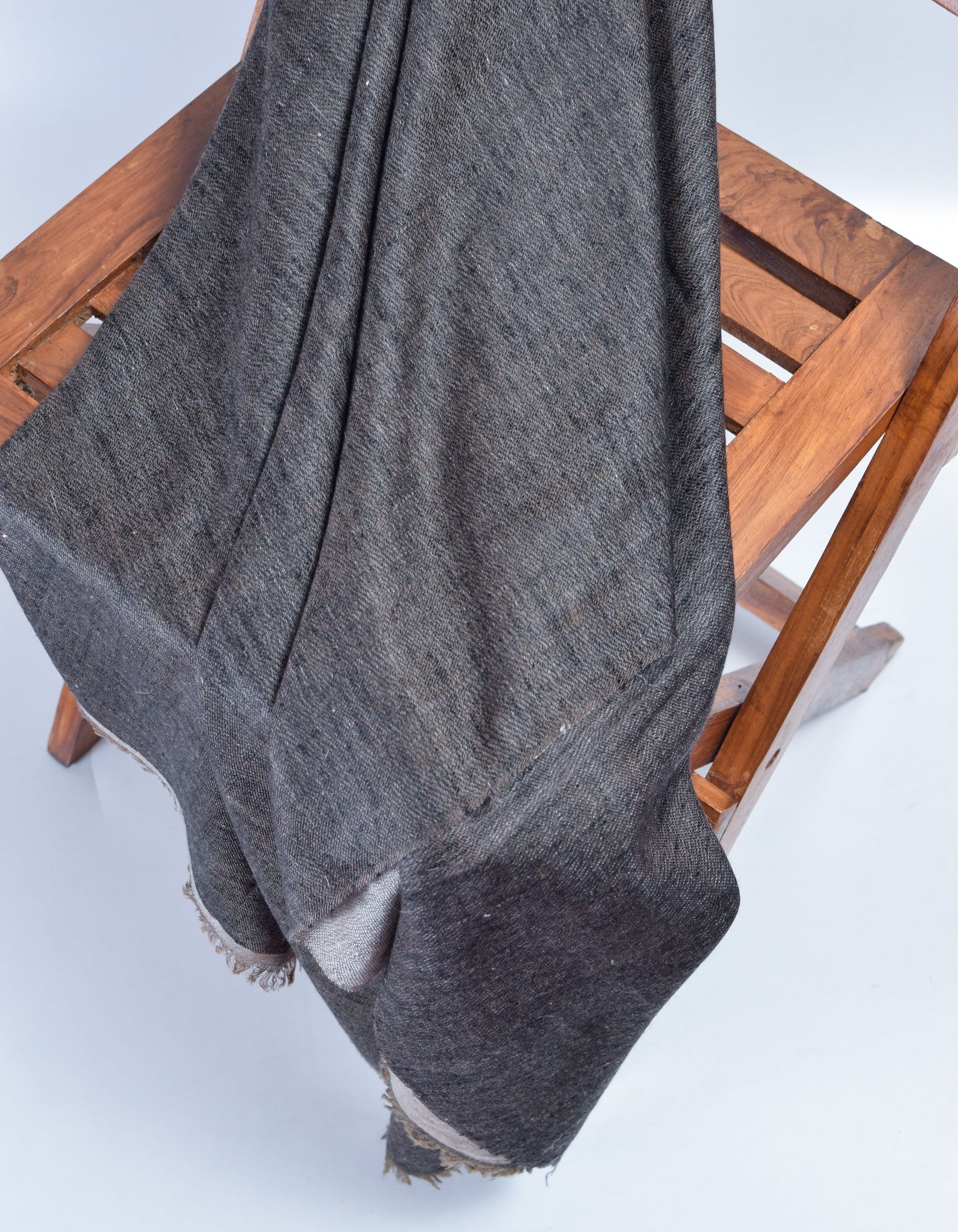 Natural Grey Black Handwoven Reversible Cashmere Pashmina Stole