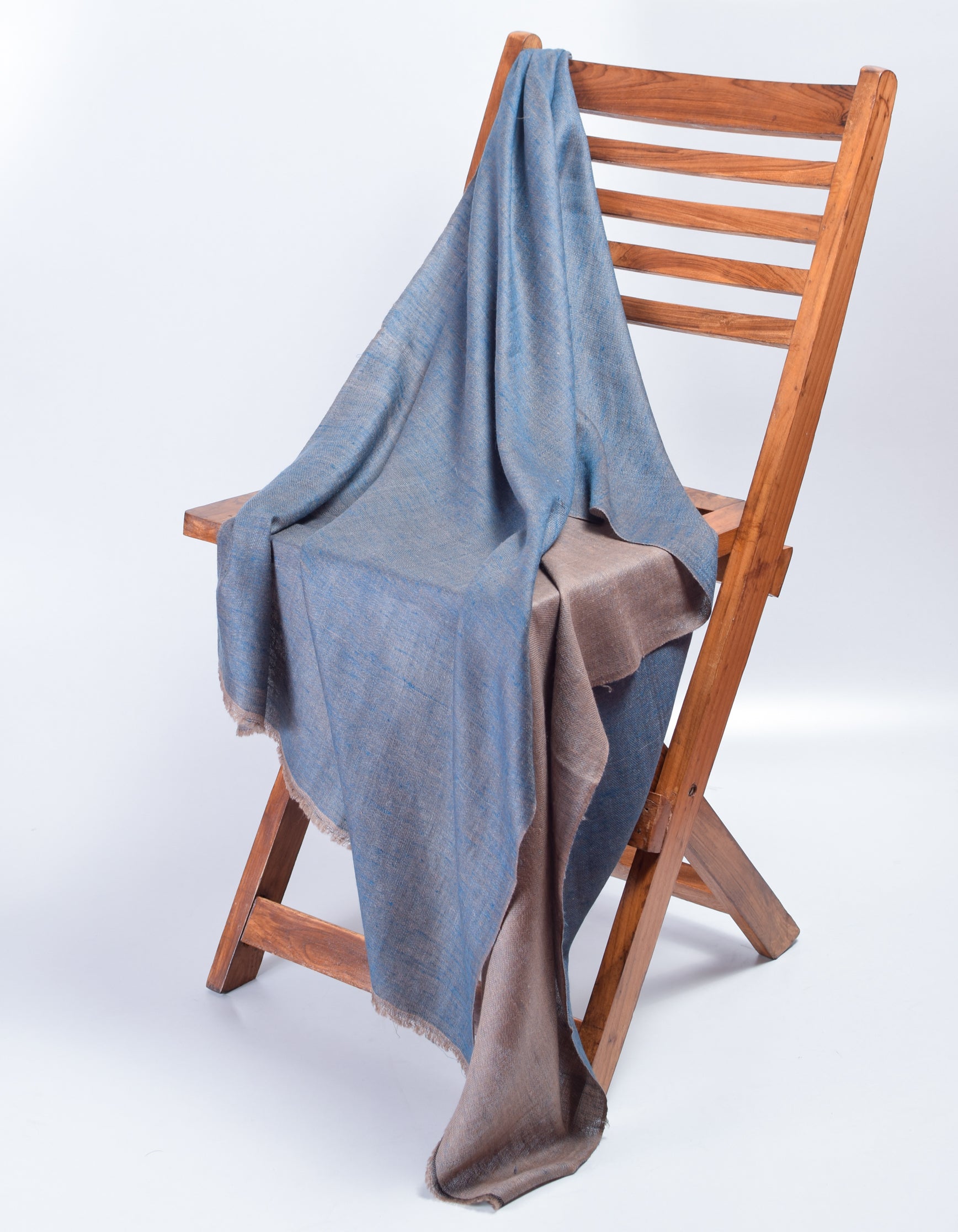 Khaki Blue Handwoven Reversible Cashmere Pashmina Stole