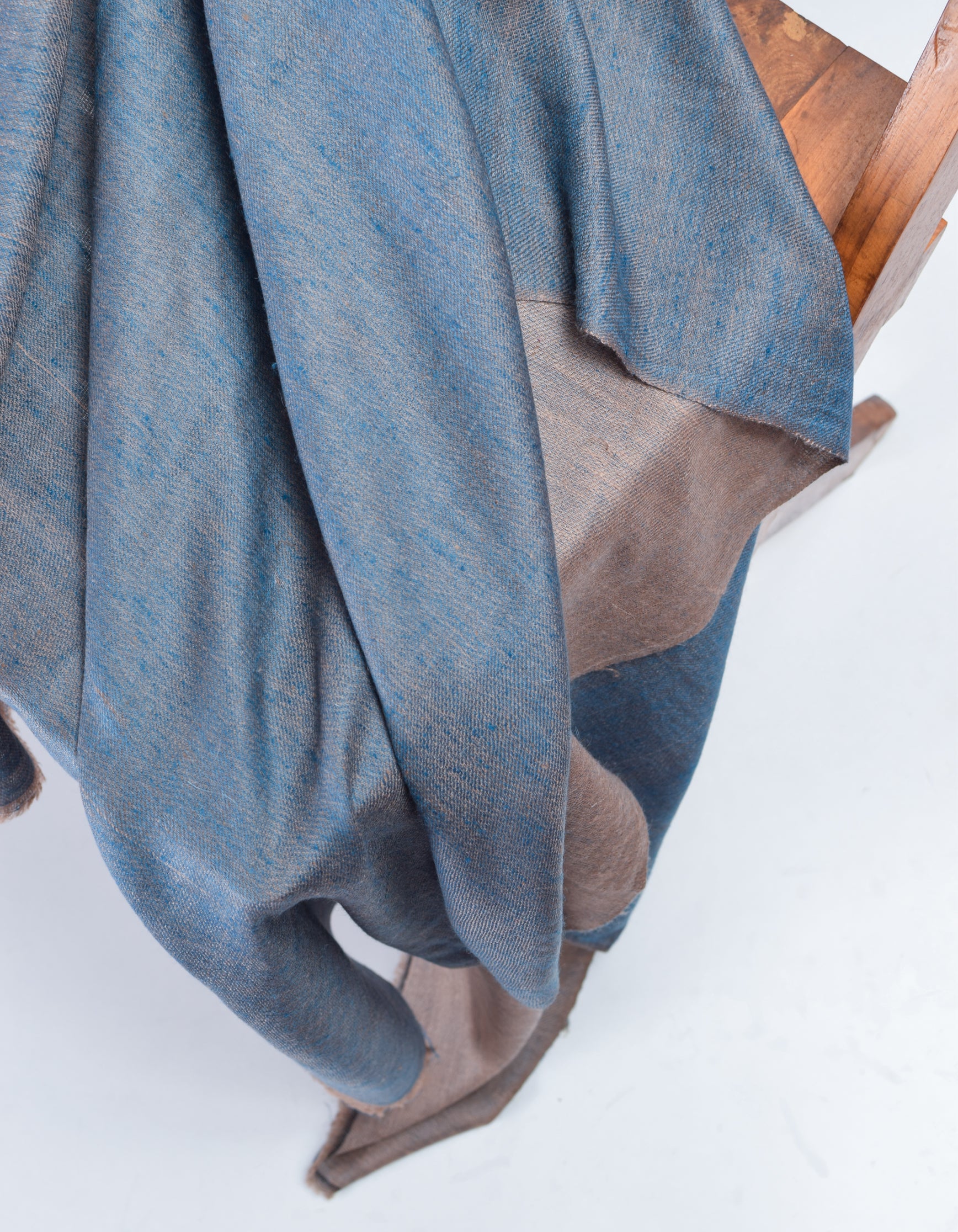 Khaki Blue Handwoven Reversible Cashmere Pashmina Stole