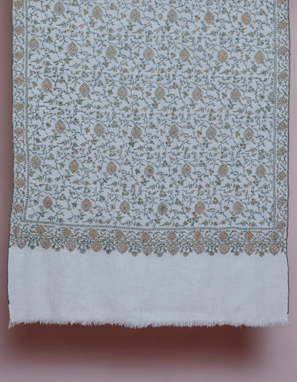 Natural Off-White Handwoven Sozni Jaali Embroidered Cashmere Pashmina Stole