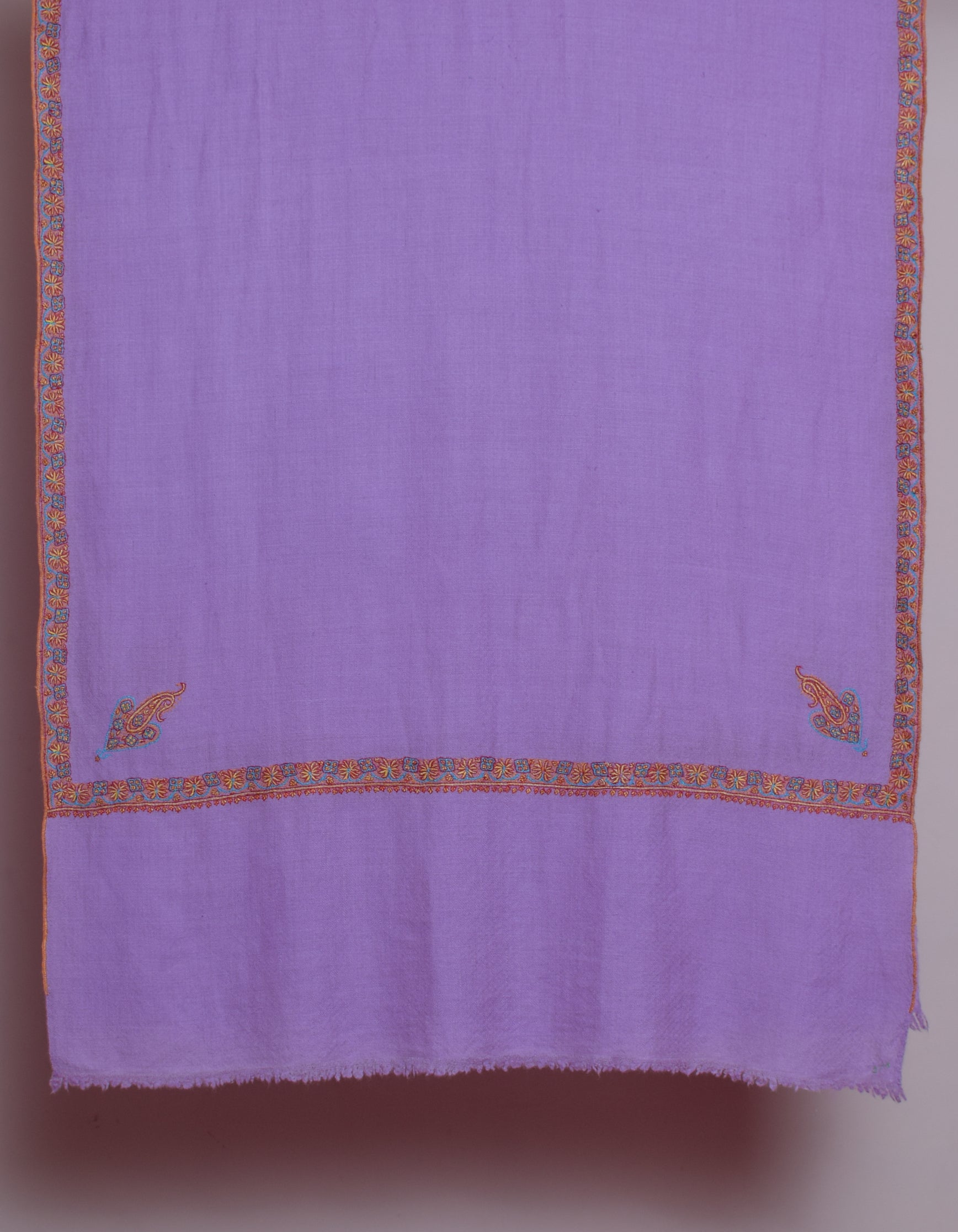 Lavender Handwoven Sozni Border Embroidered Cashmere Pashmina Stole