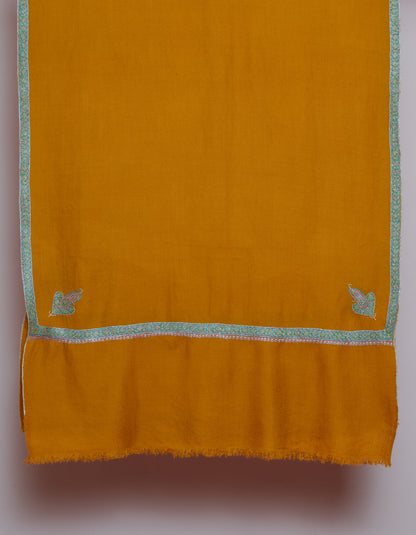 Mustard Handmade Sozni Certified Embroidered Cashmere Pashmina Stole