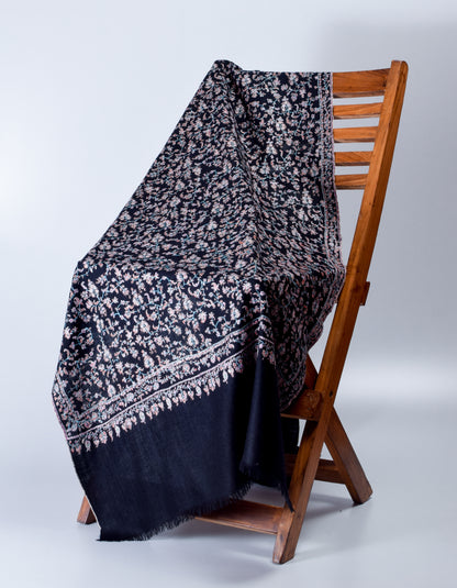 Classic Black Handwoven Coloured Sozni Jaali Embroidered Cashmere Pashmina Stole