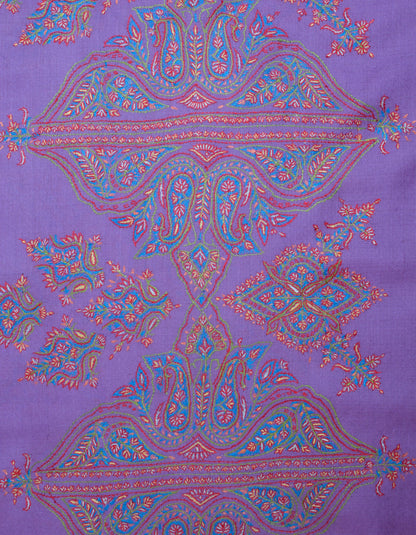 Soft Purple Handwoven Sozni Palla Embroidered Cashmere Pashmina Stole