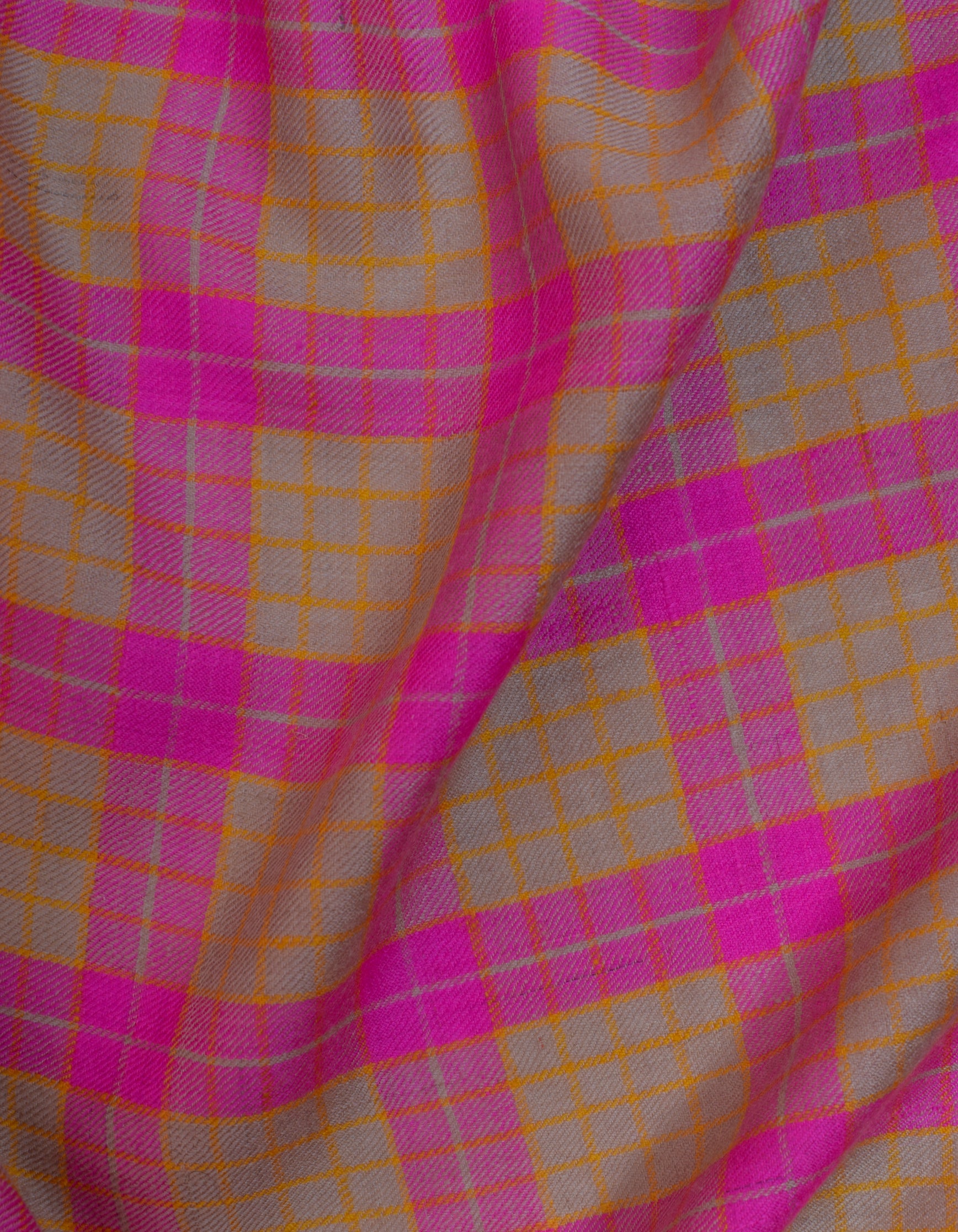 Modern Beige Pink Check Handwoven Sozni Palla Embroidered Cashmere Pashmina Stole