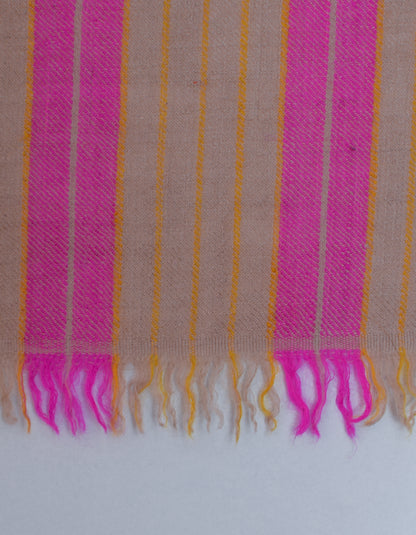 Modern Beige Pink Check Handwoven Sozni Palla Embroidered Cashmere Pashmina Stole