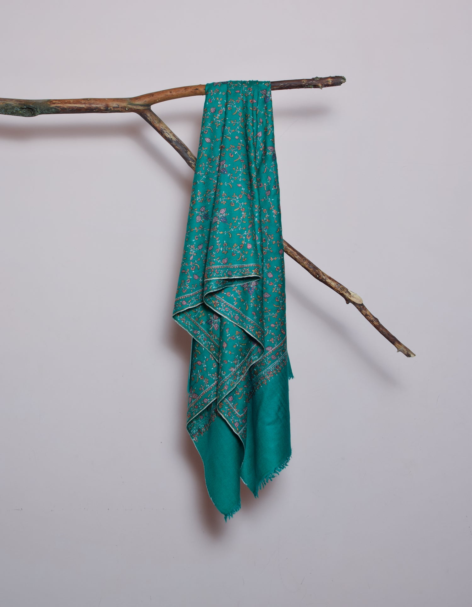 Teal Green Handwoven Sozni Jaali Embroidered Cashmere Pashmina Stole