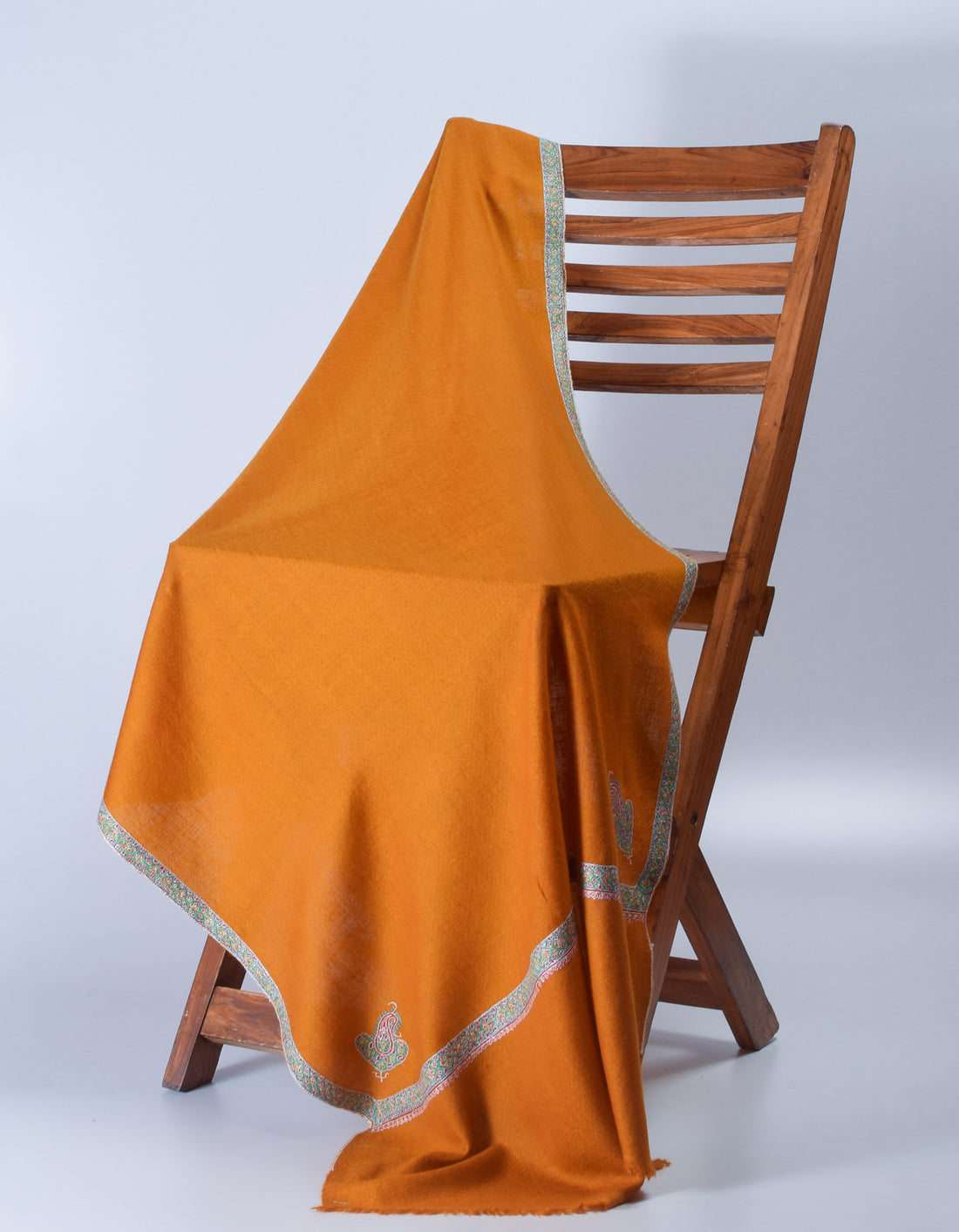 Mustard Handmade Sozni Certified Embroidered Cashmere Pashmina Stole