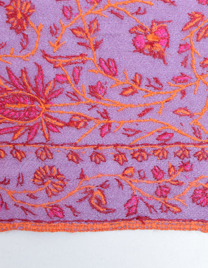 Lavender Handmade Sozni Certified Jaali  Embroidered Cashmere Pashmina Stole