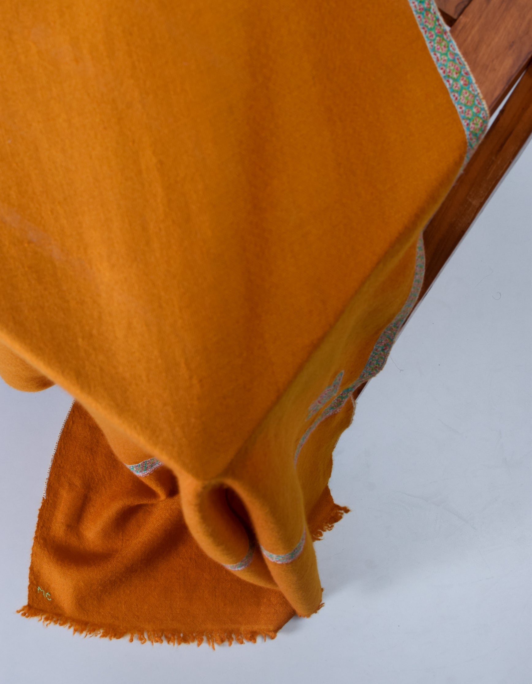 Mustard Handmade Sozni Certified Embroidered Cashmere Pashmina Stole