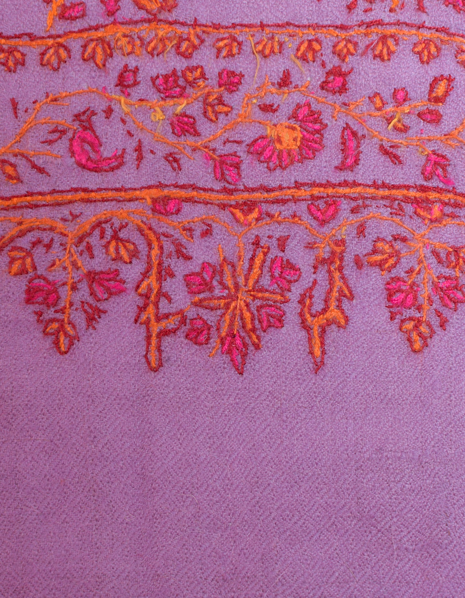 Lavender Handmade Sozni Certified Jaali  Embroidered Cashmere Pashmina Stole