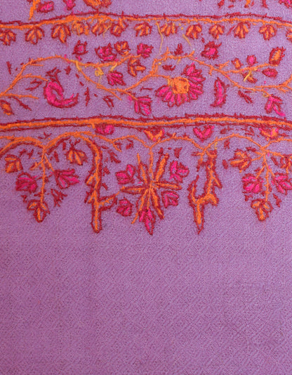 Lavender Handmade Sozni Certified Jaali  Embroidered Cashmere Pashmina Stole