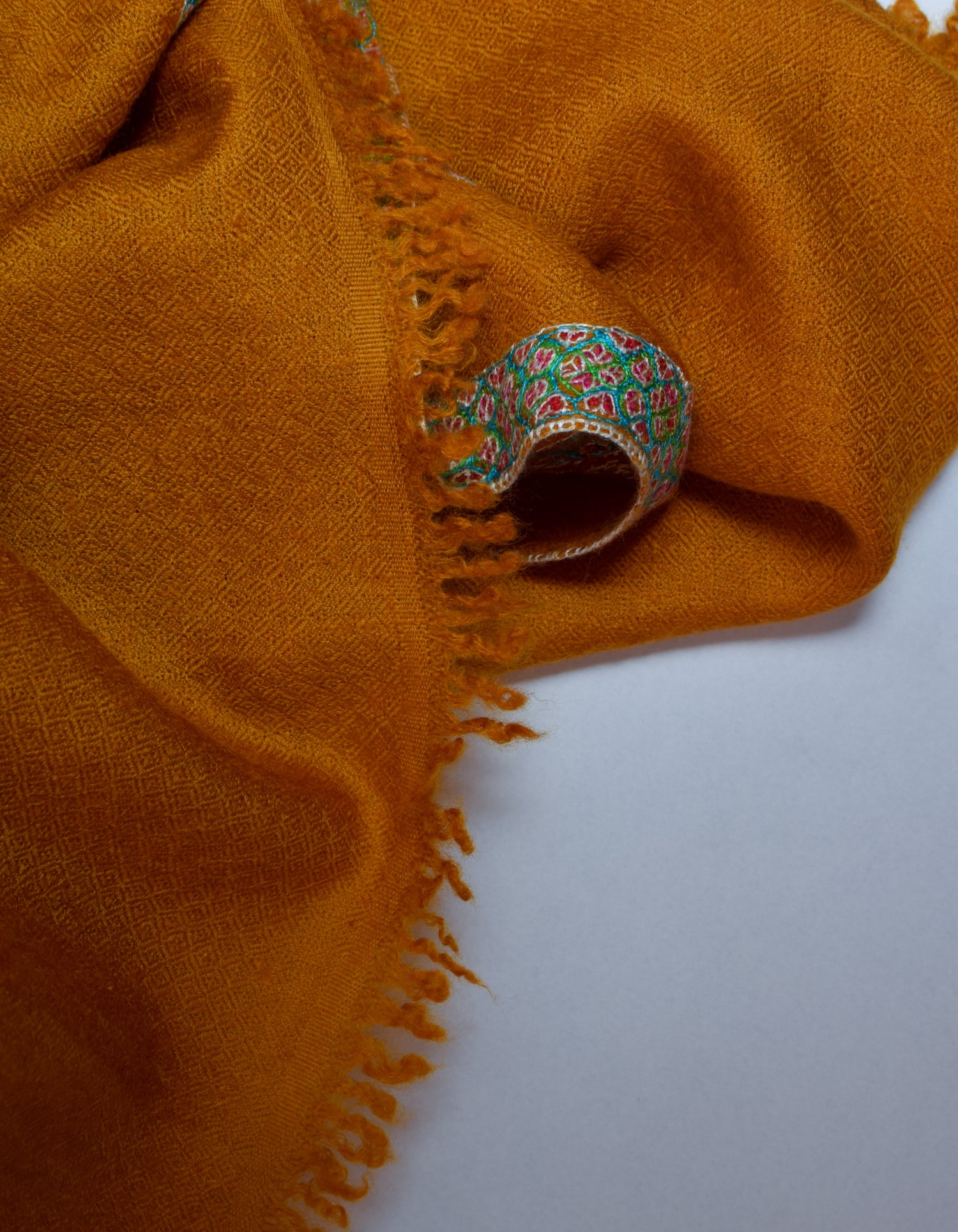 Mustard Handmade Sozni Certified Embroidered Cashmere Pashmina Stole