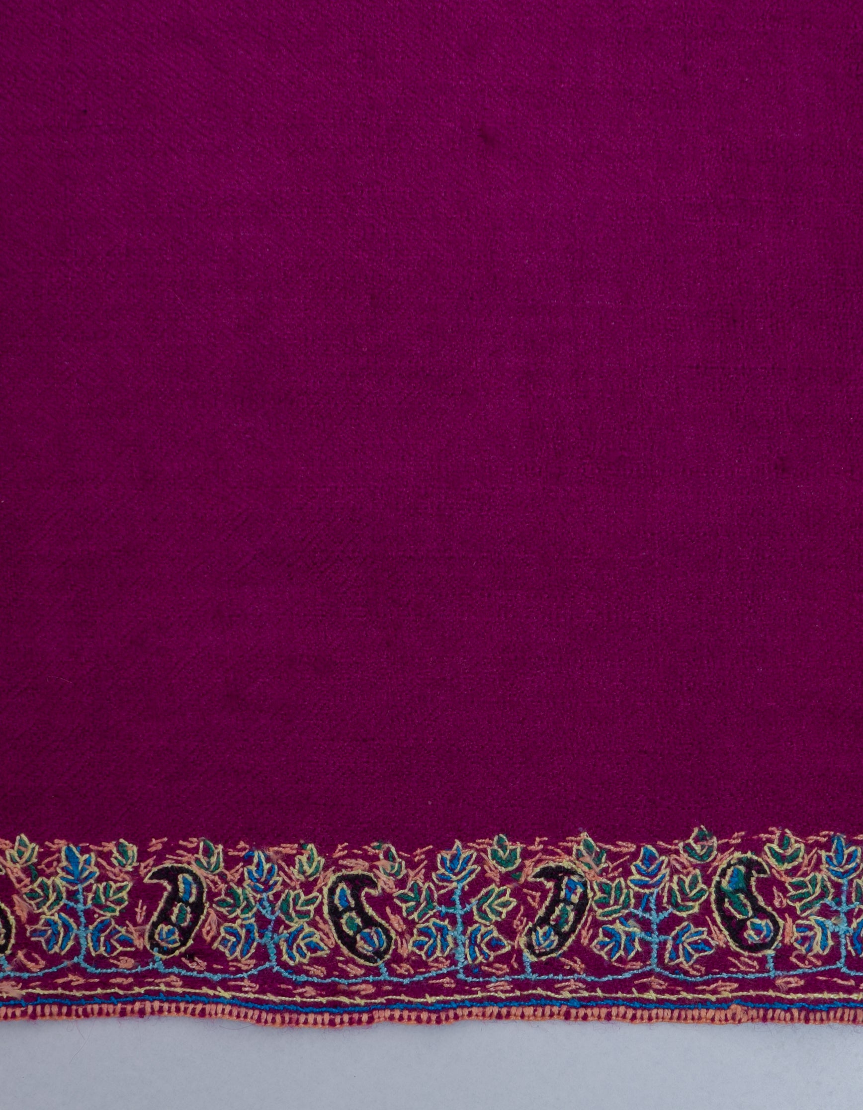 Deep Violet Handwoven Sozni Border Embroidered Cashmere Pashmina Stole