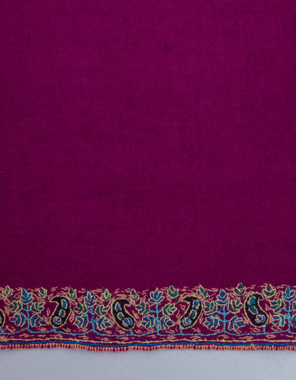 Deep Violet Handwoven Sozni Border Embroidered Cashmere Pashmina Stole