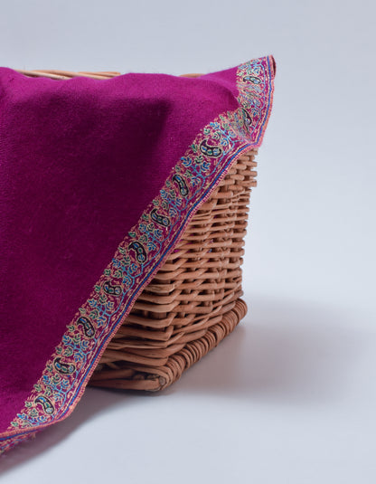 Deep Violet Handwoven Sozni Border Embroidered Cashmere Pashmina Stole