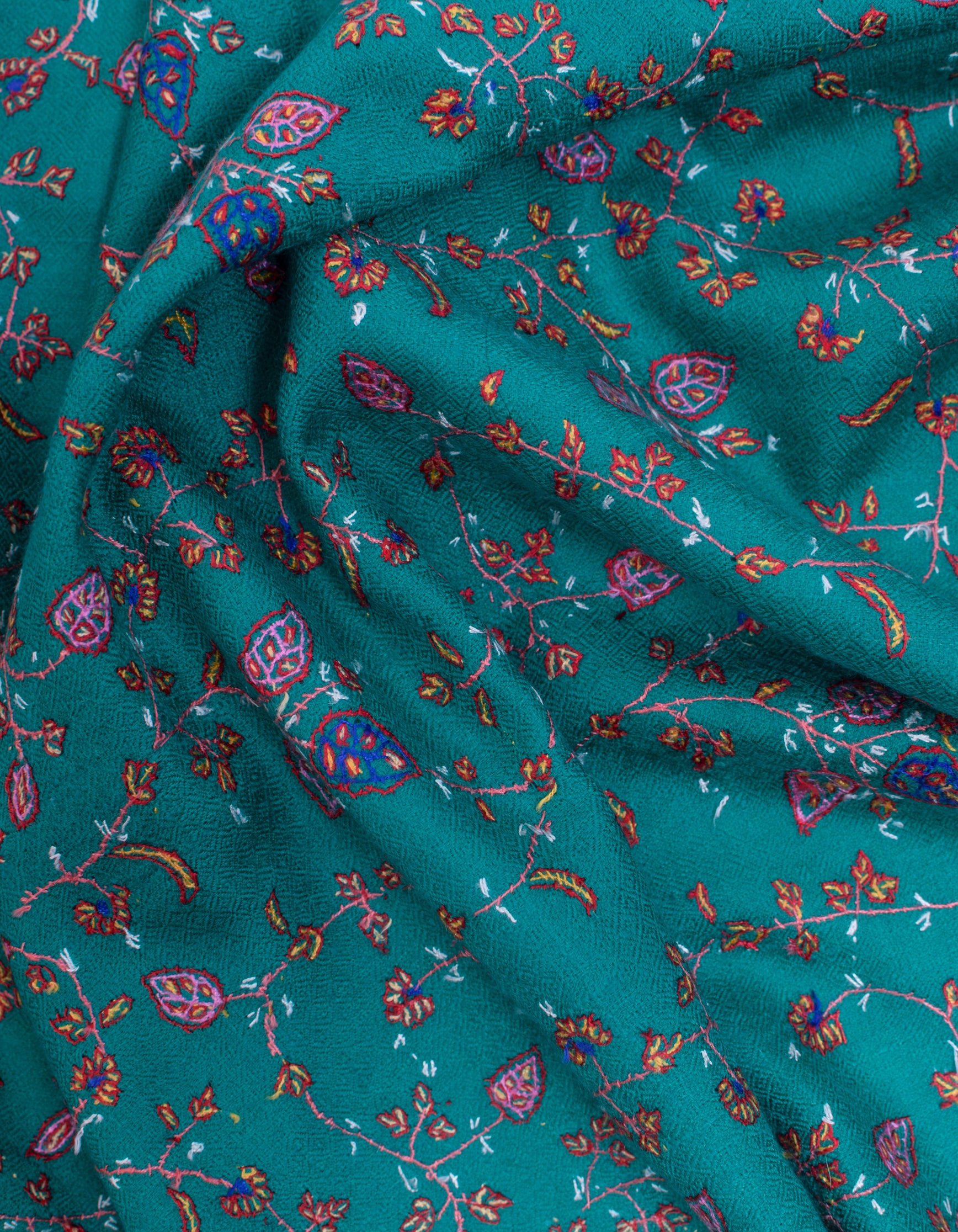 Teal Green Handwoven Sozni Jaali Embroidered Cashmere Pashmina Stole