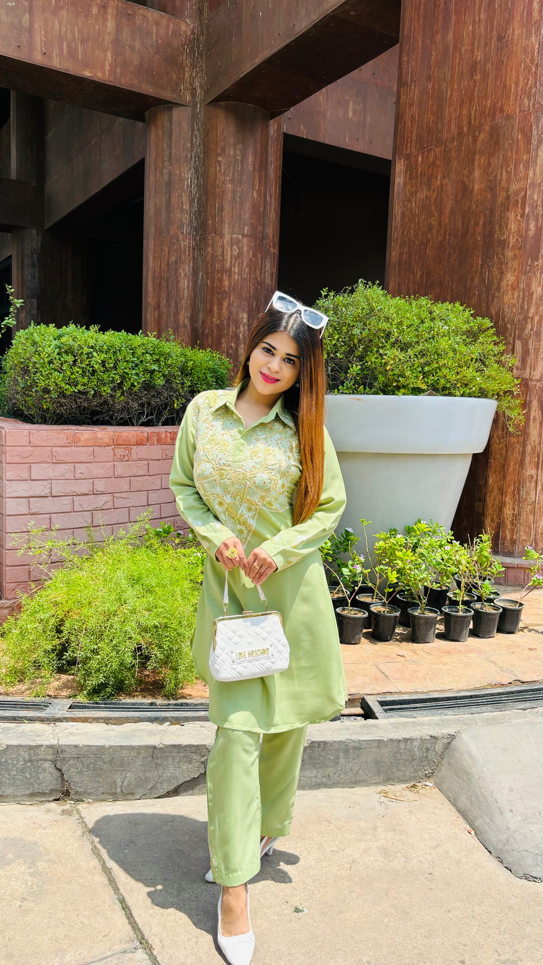 Soft Green Aari Work Cotton Co-ord Set